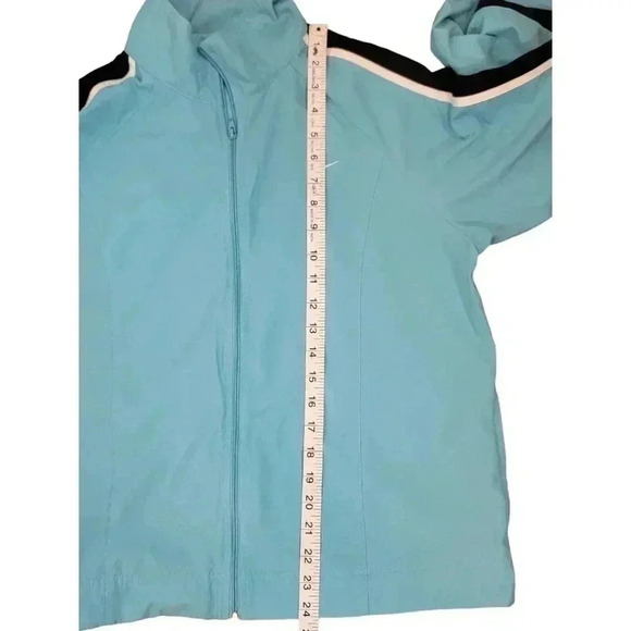 Vintage Nike Swoosh Windbreaker Blue Jacket Medium Track Warm Up Arm Stripes 90s - Picture 10 of 11
